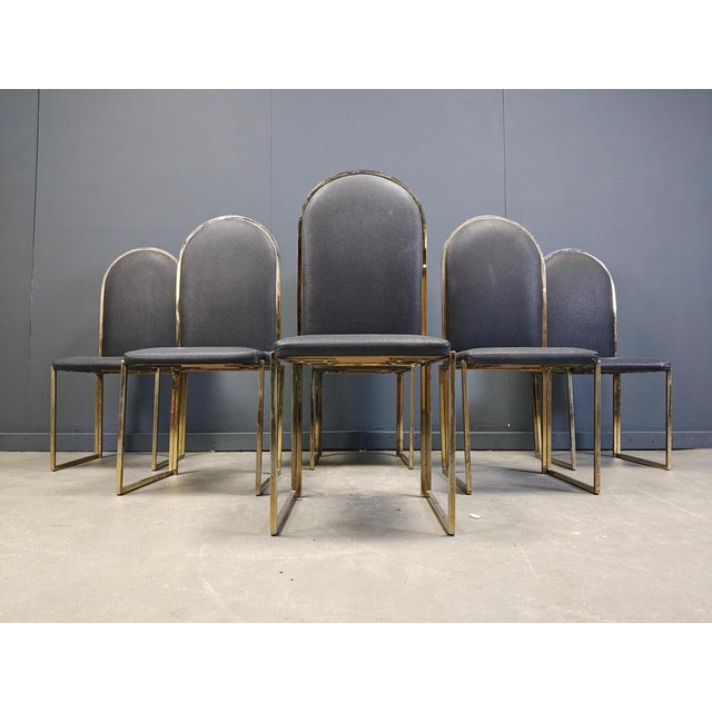 Vintage Brass Dining Chairs attributed to Belgochrom, 1970s, Set of 5 For Sale - Image 11 of 15