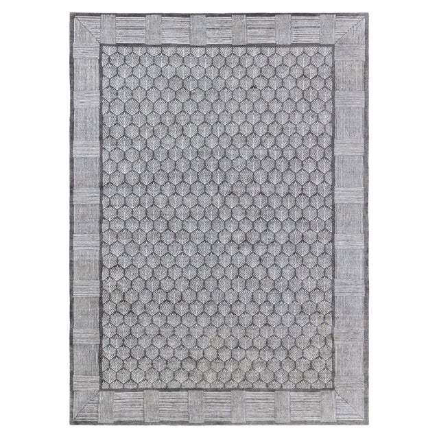 Modern Silk & Wool Rug with Geometric Design by Doris Leslie Blau For Sale