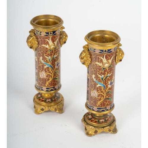 Napoleon III Gilt Bronze and Cloisonné Enamel Candlesticks, Set of 2 For Sale - Image 6 of 7