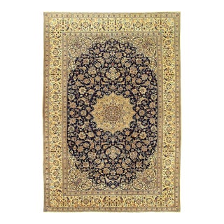 Pasargad DC Navy Handmade Nain Silk & Wool Rug For Sale