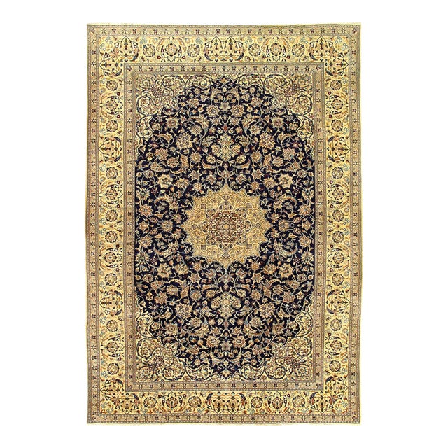 Pasargad DC Navy Handmade Nain Silk & Wool Rug For Sale