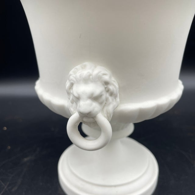 White Neo Classical Matte White Blanc De Chine Lion Handled Urn With Flower Frog Royal Worcester For Sale - Image 8 of 8