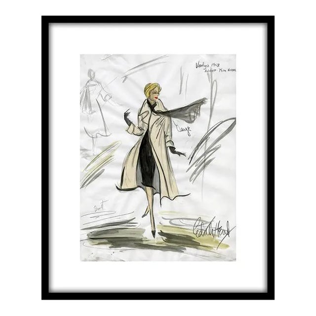 Framed Reproduction Print of Original Costume Sketch by Edith Head of Kim Novak for "Vertigo" (1958) For Sale