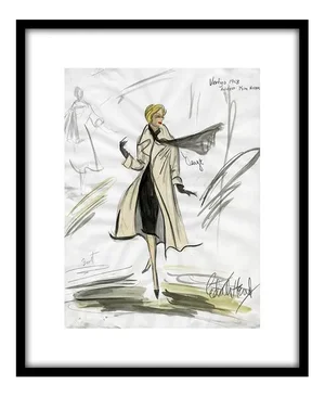 Framed Reproduction Print of Original Costume Sketch by Edith Head of Kim Novak for "Vertigo" (1958)