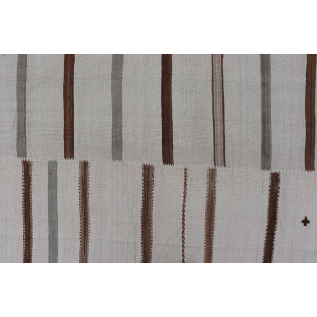 Large Turkish Vintage Flat-Weave in Light Brown and Cream With Stripe Design For Sale - Image 11 of 13