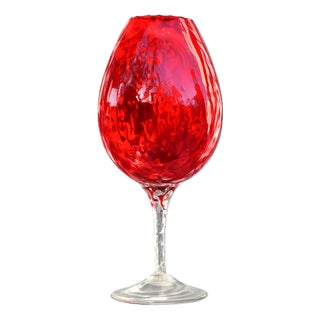 Mid-Century Modern Ruby Red Art Glass Pedestal Vase with Twisted Stem, 1960s For Sale