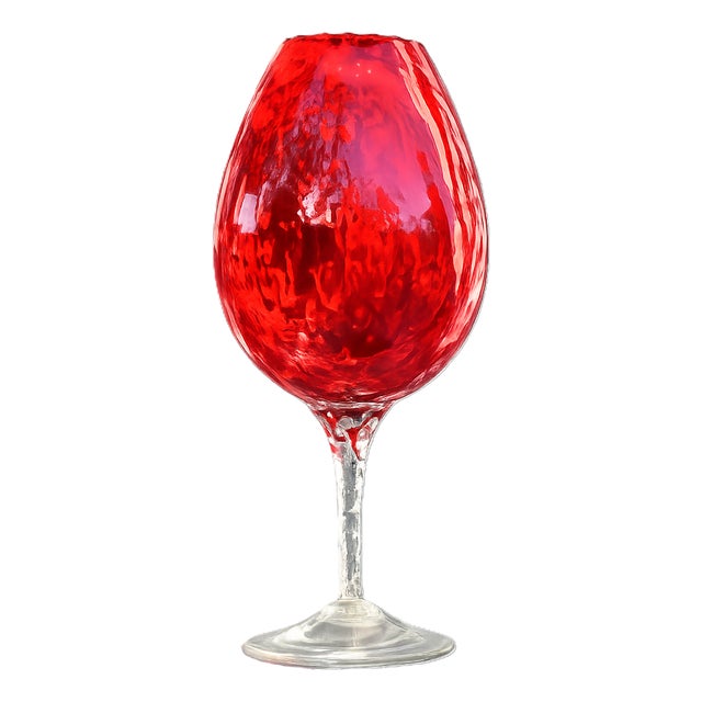Mid-Century Modern Ruby Red Art Glass Pedestal Vase with Twisted Stem, 1960s For Sale