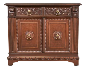 Berkey & Gay Antique English Tudor Carved Walnut and Burl Wood Bar Cabinet, Newly Refinished