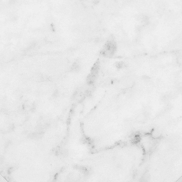 Classic sophisticated small round white marble side table with antiqued brass finish iron middle base. Each may vary in...