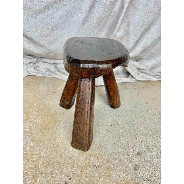 Wood Mid 20th Century French Walnut Brutalist Tripod Stool For Sale - Image 7 of 12