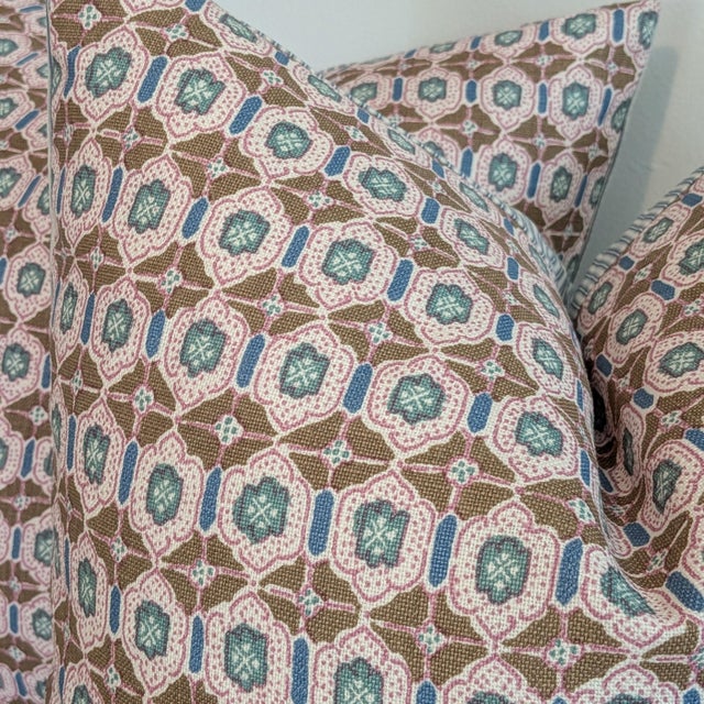 Brown Elizabeth Eakins Lanterns 20" Pillows in Teal- Pair For Sale - Image 8 of 8