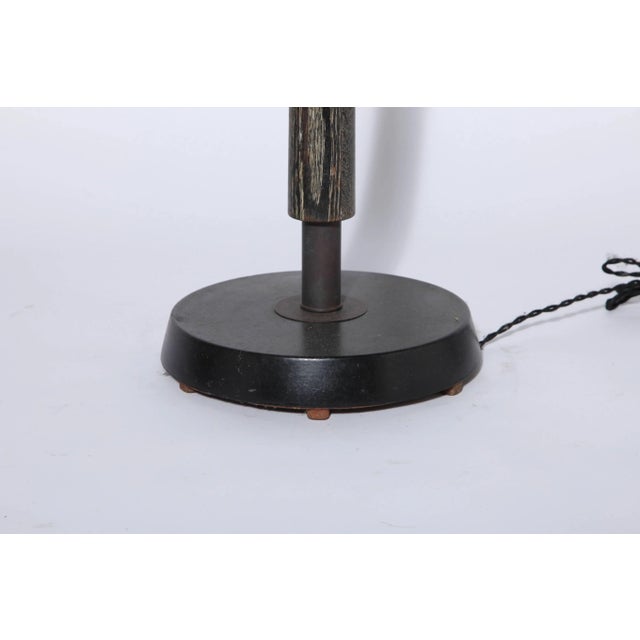 Wood 1950's Max Kment Style Ebonized Floor Lamp with Tilt "Rice Hat" Parchment Shade For Sale - Image 7 of 11