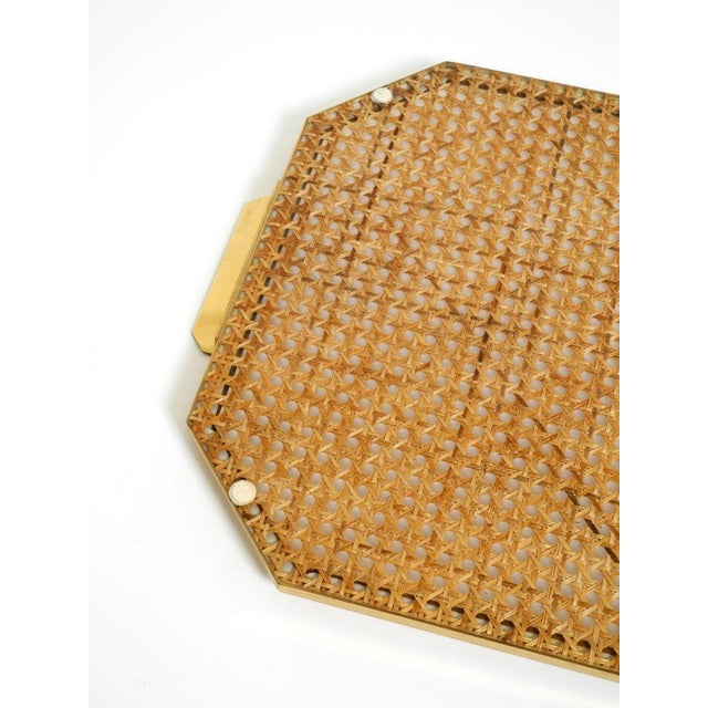Octagonal Acrylic Glass, Wicker and Brass Serving Tray in the style of Christian Dior, Italy, 1970s For Sale - Image 17 of 18