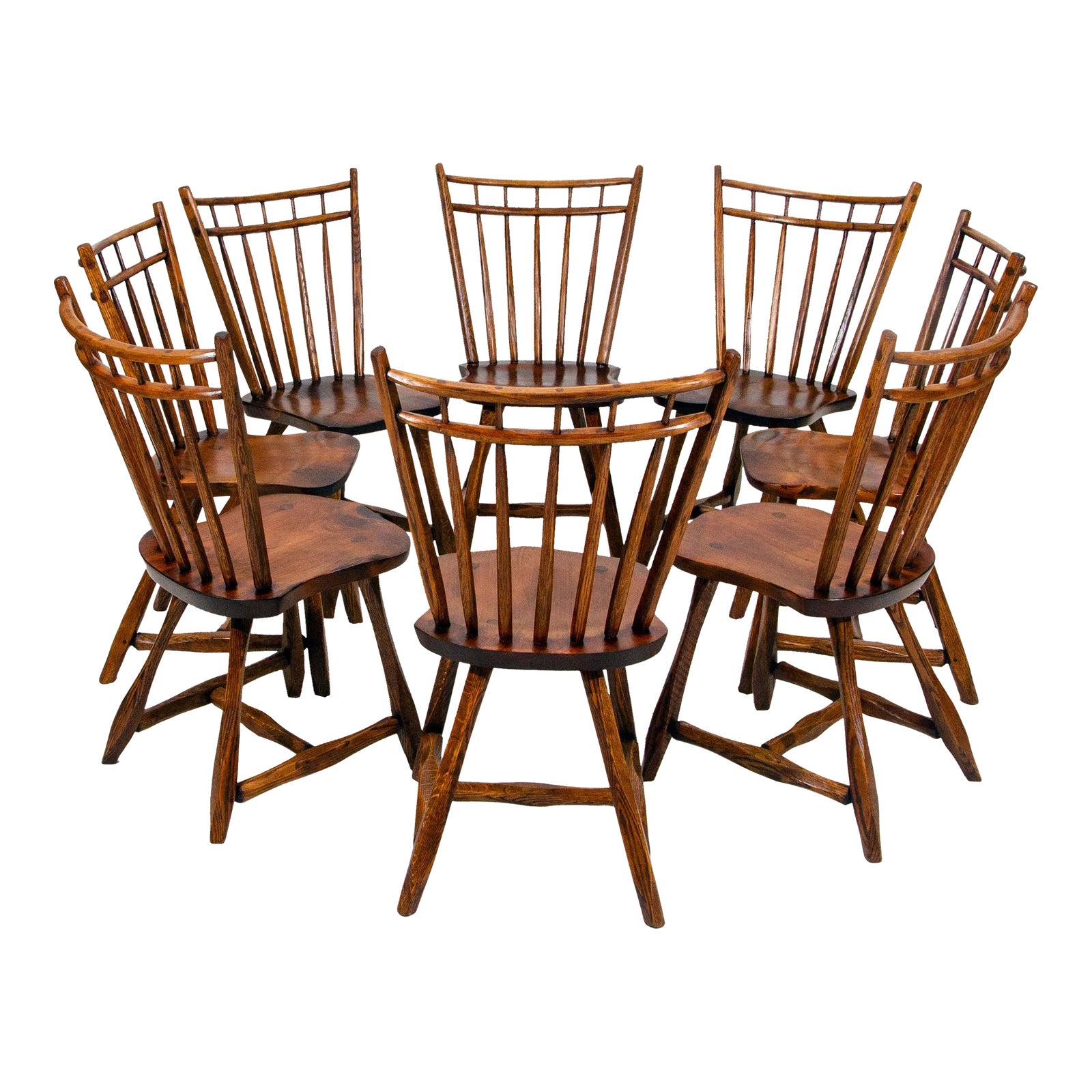 Set of 8 Vintage Americana Country Cabin Dining Chairs | Chairish