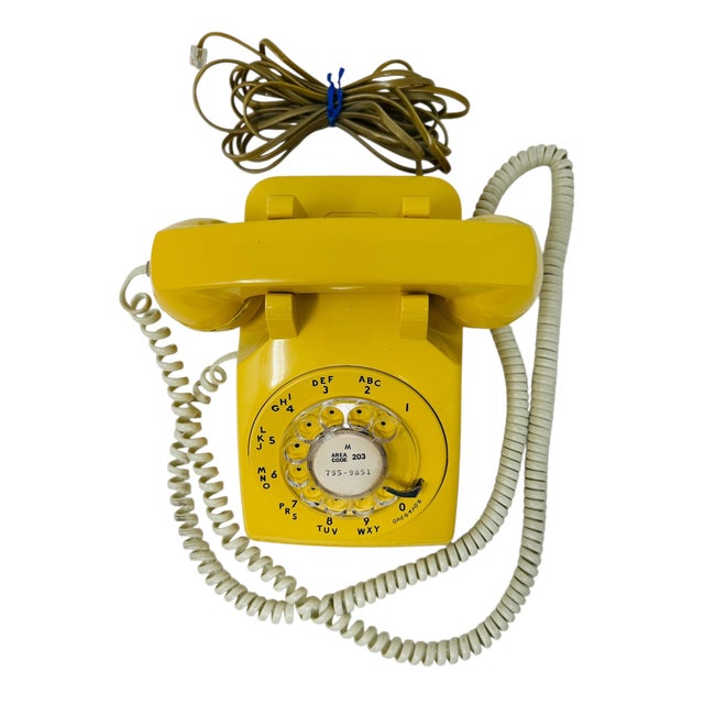 Electric Yellow Vintage 1970s Western Electric 500dm Yellow Rotary Phone | Retro Bell System Landline | Mid-Century Modern Decor | Tested & Working For Sale - Image 8 of 14