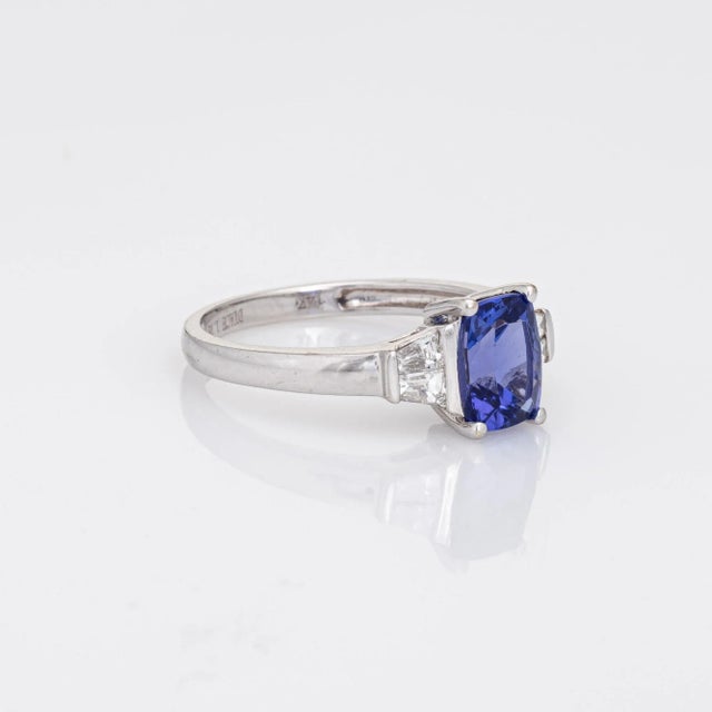 Modern 1.78ct Tanzanite Diamond Ring Gemstone Engagement Estate 14k White Gold size 7 For Sale - Image 3 of 7