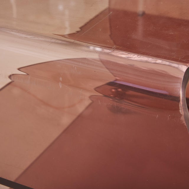 Mid-Century Modern French Plexiglass Bar Cart on Casters Attributed to Michel Dumas For Sale - Image 3 of 12