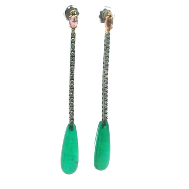 Italian 18k Two-Tone Tourmaline and Diamond Long Drop Earrings, Pair For Sale - Image 10 of 11