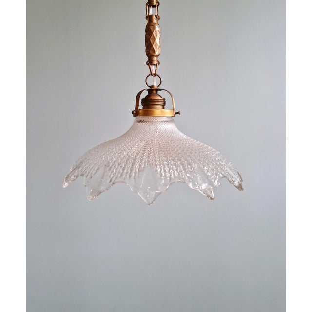 Art Deco Pendant Light in Scalloped Clear Glass, 1920s For Sale - Image 14 of 14