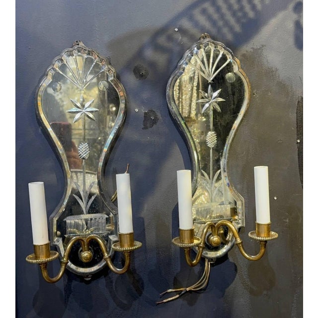 1900 Large Caldwell Etched Mirror Sconces - a Pair For Sale In New York - Image 6 of 7