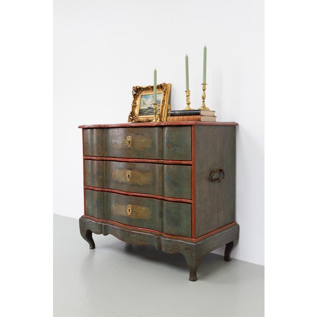 Rococo Antique Baroque Danish Green Chest of Drawers, 1730s For Sale - Image 3 of 18