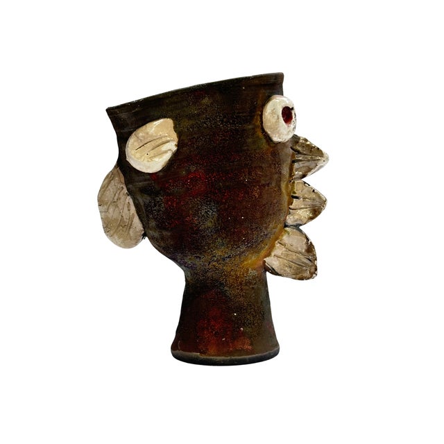 1970s Vintage Studio Pottery Abstract Fish Vase For Sale - Image 5 of 7