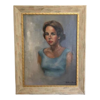 Portrait Oil Painting of a Mid Century Women, Framed For Sale