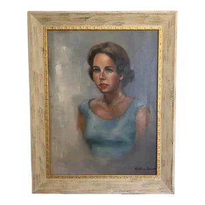 Portrait Oil Painting of a Mid Century Women, Framed