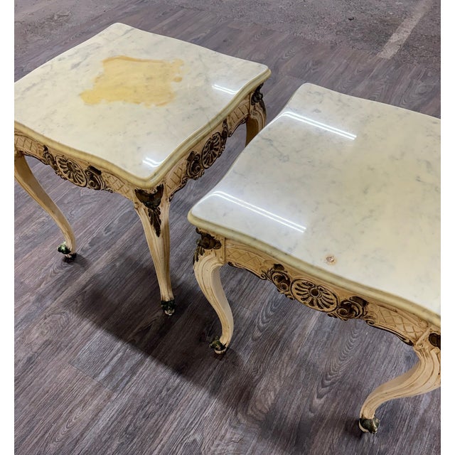 Vintage Italian Louis XV Style Marble Top End Tables - Pair For Sale - Image 13 of 16