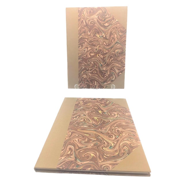 Offered are 2 handcrafted hardbound blank books featuring tan cloth binding and distinctive brown and turquoise Florentine...