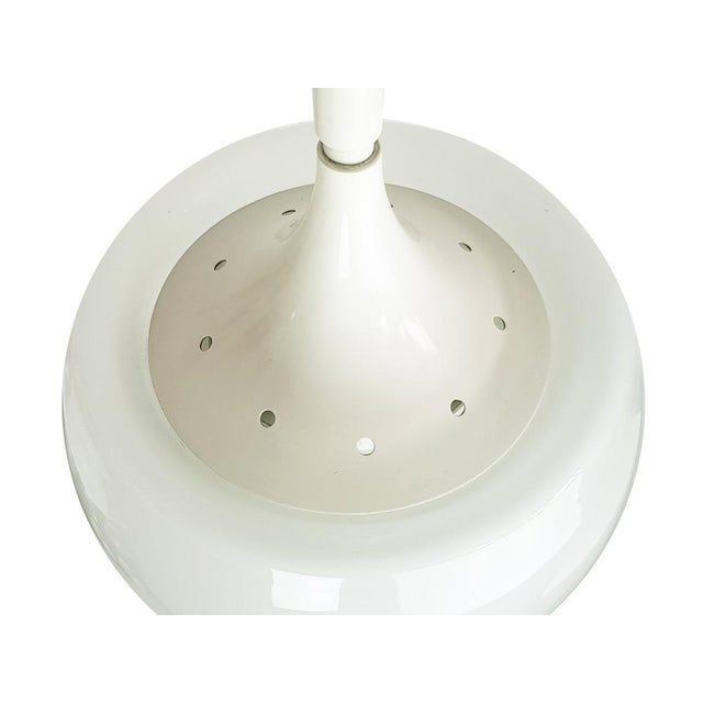 Martinelli Luce White Metal and Sandblasted Glass Mushroom-Shaped Pendant Lamp attributed to Martinelli Luce, 1960s For Sale - Image 4 of 11