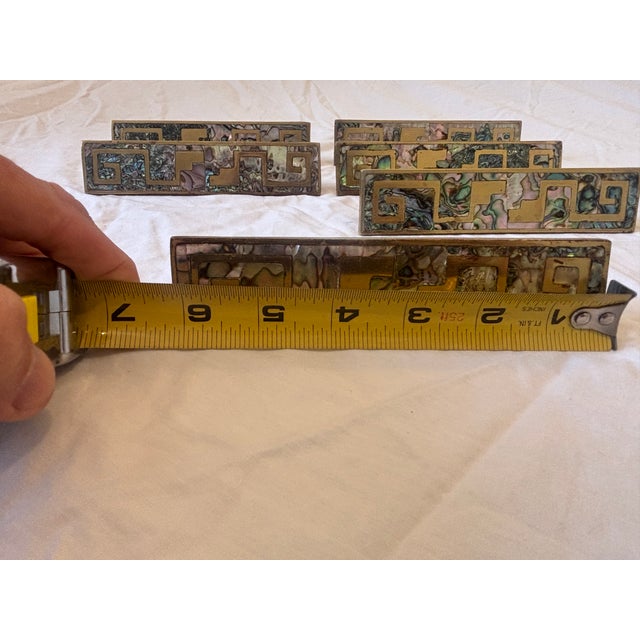 1950s 6 Brass Inlay Cabinet Pulls in the Style of Los Castillo For Sale In Los Angeles - Image 6 of 13