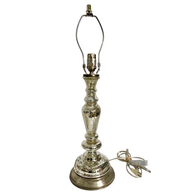 Pottery Barn Leera Mercury Glass Lamps With Original Linen Shades - a Pair For Sale - Image 6 of 16