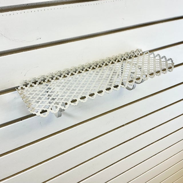 Metal 1960s Mid-Century Boho Chic Pierced Metal Wall Mounted Shelf, White. For Sale - Image 7 of 15