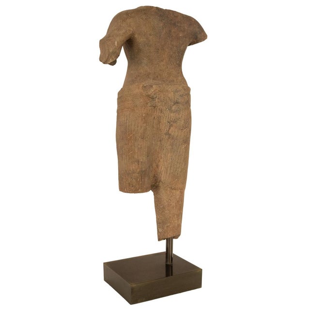 Ancient Cambodian Khmer Angkor Wat Sandstone Statue of Vishnu 12th Century Ce For Sale - Image 9 of 13