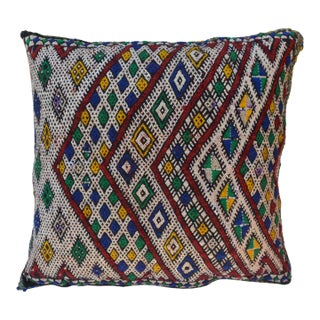 Antique Moroccan Blue & Orange Chevron-Patterned Berber Pillow For Sale