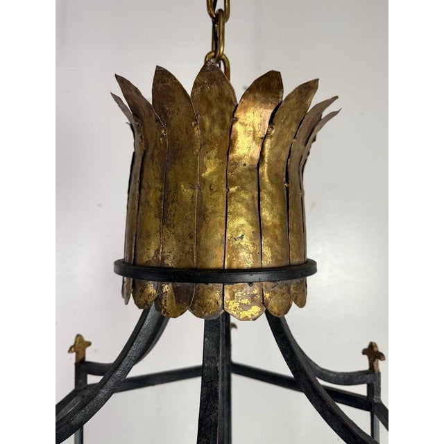 19th Century Antique Spanish Revival Hexagonal Crown Lantern-Pair Available For Sale - Image 5 of 15