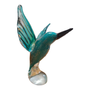 Vintage Gca Murano Style Art Glass Blue Turquoise Flying Hummingbird Figurine