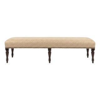 Custom Upholstered Turned-Leg Bench With Nailhead Trim For Sale
