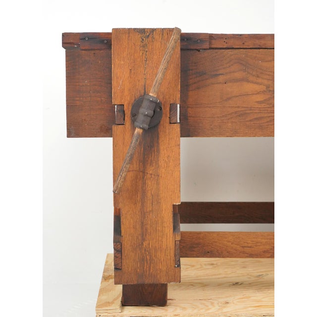 Industrial Vintage Hardwood Carpenter's Workbench With Vice For Sale - Image 3 of 10