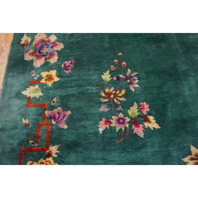 1920s Green Open Field Modern Antique Chinese Art Deco Carpet Room Size Rug For Sale In New York - Image 6 of 9