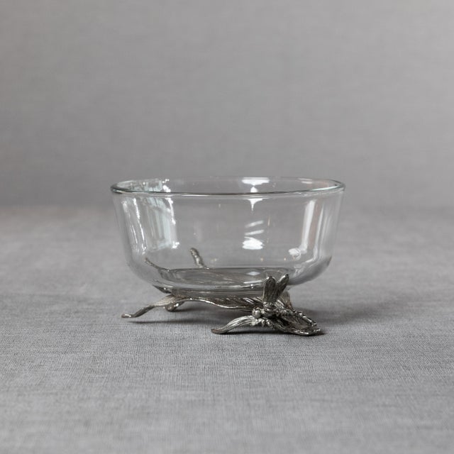 Dragonfly on Stalk Pewter & Glass Bowl For Sale - Image 4 of 5