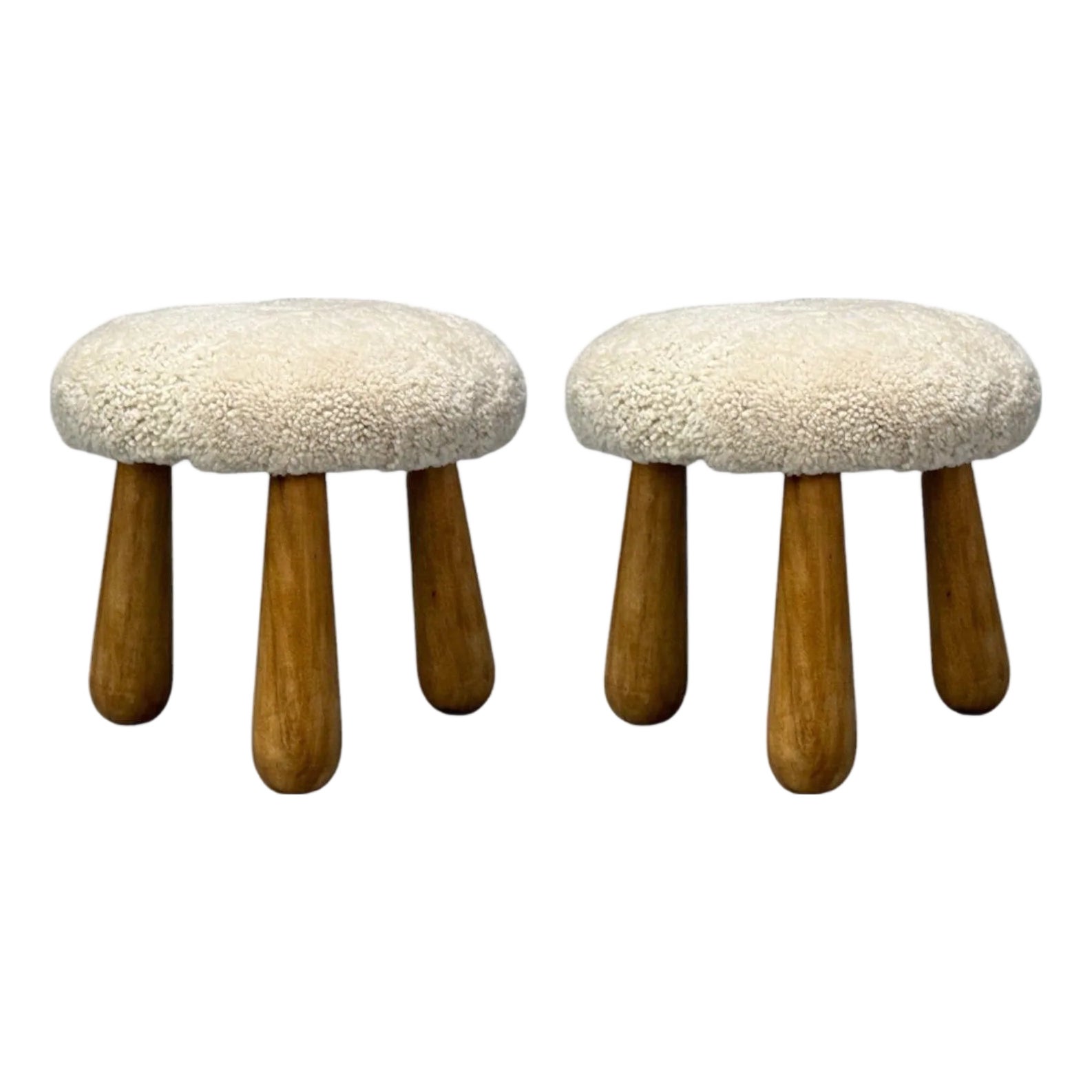 Danish Modern Style, Sheepskin Stools, Beige Shearling, Maple, Usa ...