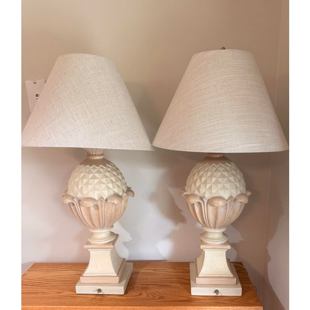Hollywood Regency Grand 1990s Palm Beach Regency "Casual Lamps" Pineapple Urn Table Lamps - A Pair For Sale - Image 3 of 11