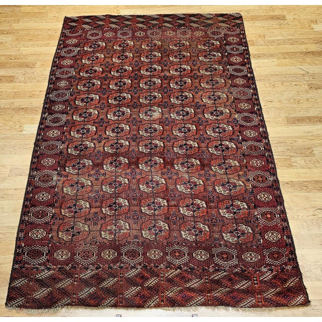 Antique Turkmen Tekke Rug, Wool Pile, Allover Geometric Design For Sale In Chicago - Image 6 of 14