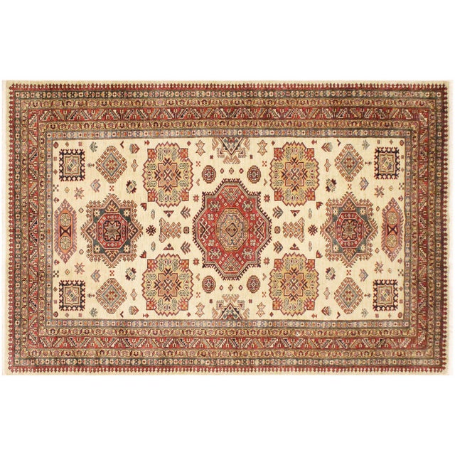 Beige Rustic Super Kazak Beige/Rust Wool Rug - 5'6'' X 8'0'' For Sale - Image 8 of 10