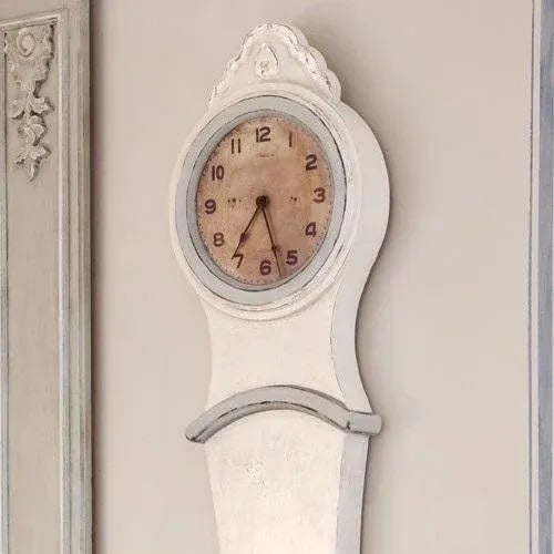 Vintage Reproduction Mora Wall Clock, Antique white with grey highlighted detail. This wall clock has a modern movement...