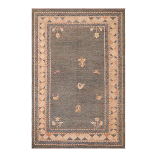 1990s Shabby Chic Gabbeh Blue/Orange Wool Rug - 6'0" X 8'10" For Sale