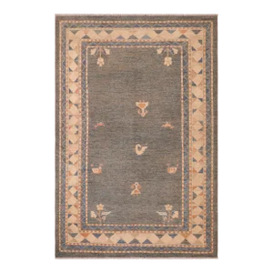 1990s Shabby Chic Gabbeh Blue/Orange Wool Rug - 6'0" X 8'10"