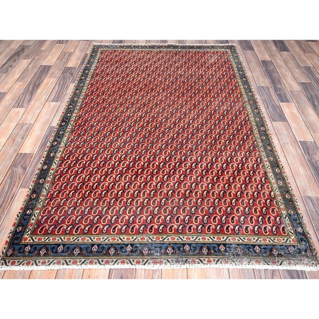Traditional 1960 Red Vintage Persian Senneh Soft Wool Distressed Look Hand Knotted Runner Rug For Sale - Image 3 of 7